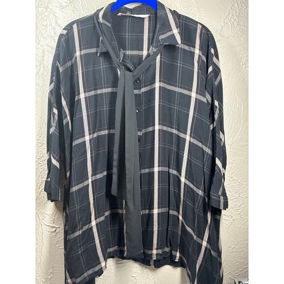 Zara‎ Trafulac Collection Womens Plaid Button Front 3/4 Sleeve Tunic Top Medium - Picture 4 of 6